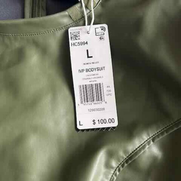 Adidas Ivy Park Olive Green Faux Leather Leotard Bodysuit - Women's Large - Picture 5 of 13